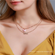New Fashion Double-layer Chain Angel Honey Alphabet Letter Acrylic Butterfly Pendant Necklace